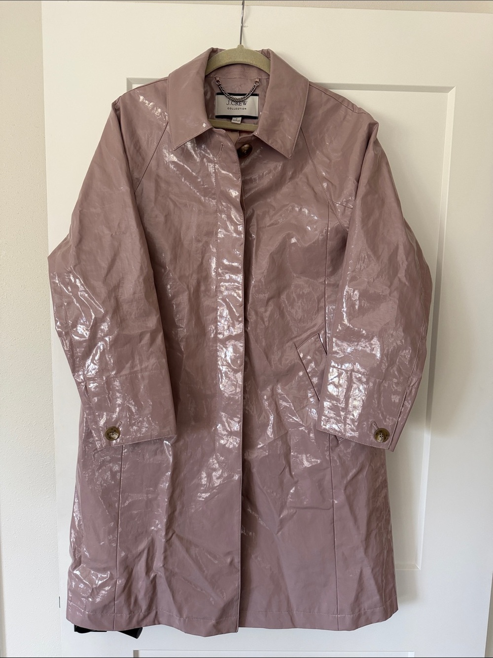 J. Crew glossy mauve trench coat